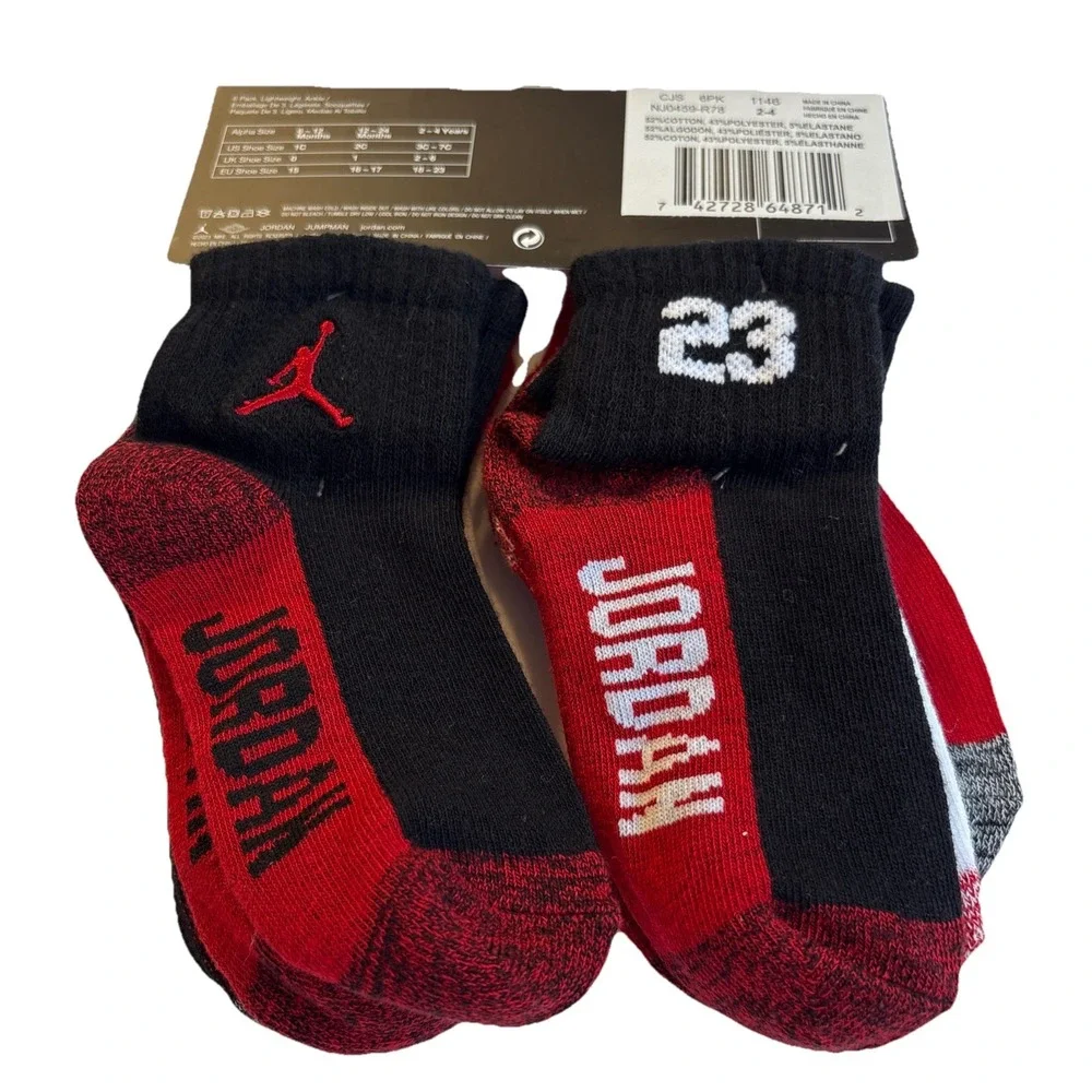 Baby and Toddler Boys Core Jumpman Ankle Socks, Pack of 6‎ Size 2-4